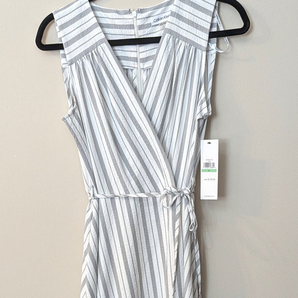 NWT Calvin Klein Women's Striped Sleeveless Midi Dress – Size 8